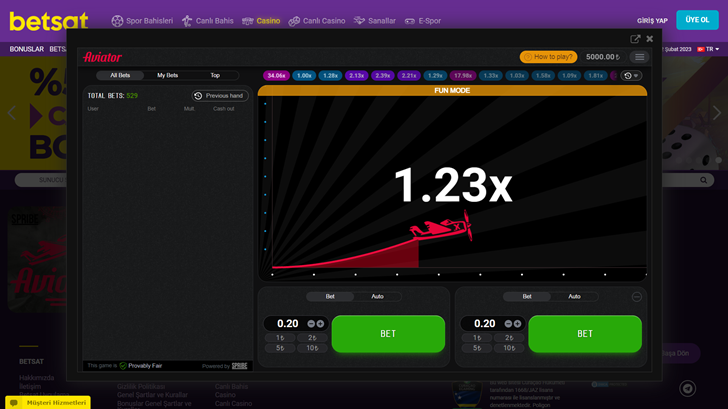 Betsat’ta Aviatör Oynamak için Giriş ve Üyelik Adımları
